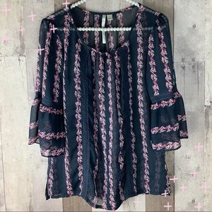 LC Lauren Conrad blue and pink flower sheer top size Small